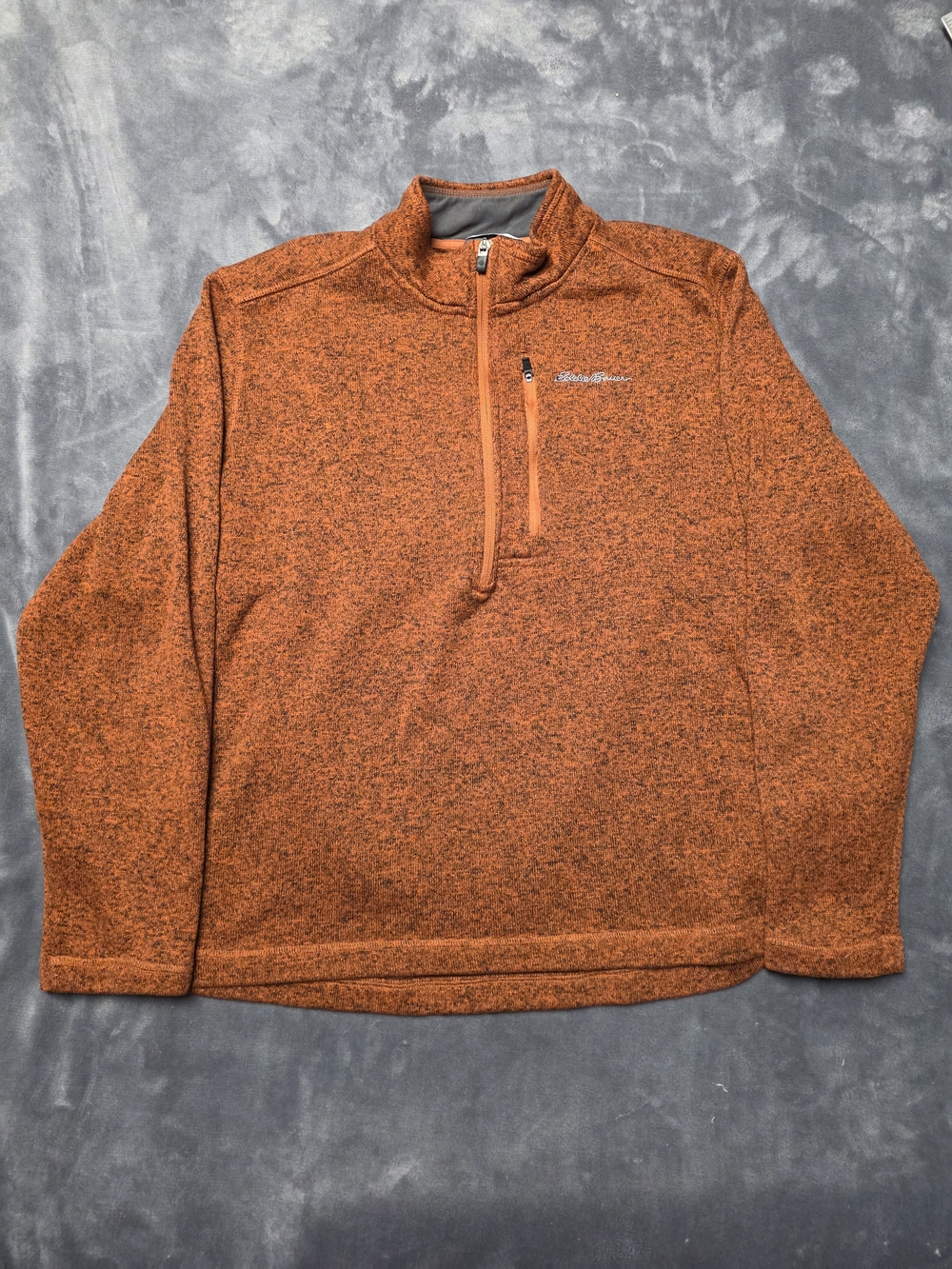 Eddie Bauer Radiator Mens XL Quarter Zip Pullover Sweater Fleece Orange Marled